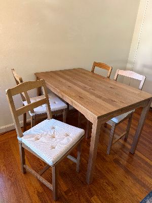 IKEA HÄGERNÄS Dining table and 4 chairs, antique stain pine 1