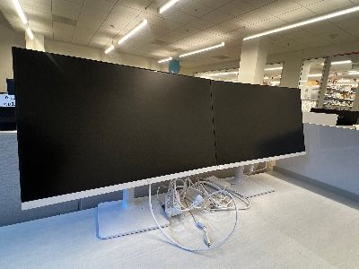 TWO 27" Computer Monitors in WHITE with adjustable height, swivel pivot, and built-in speakers 2