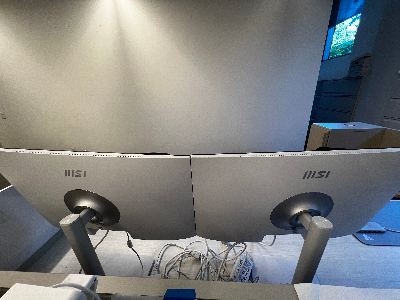 TWO 27" Computer Monitors in WHITE with adjustable height, swivel pivot, and built-in speakers 3