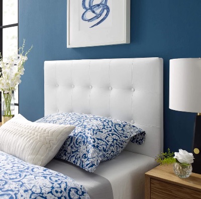 White Tufted Faux Leather Twin Adjustable Height Headboard + Rings and Bolts for Mounting 3