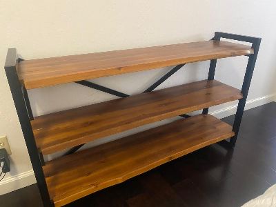 Solid Wood & Black Metal 3-Tier Bookshelf 2