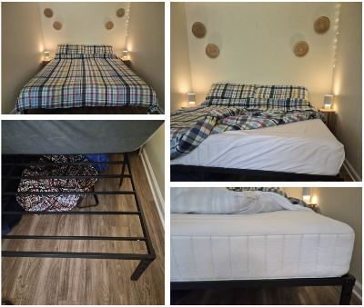 King size metal frame bed + Ikea mattress + duvet 1