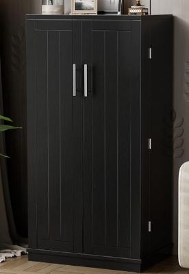 Black wood-effect kitchen pantry cabinet 1
