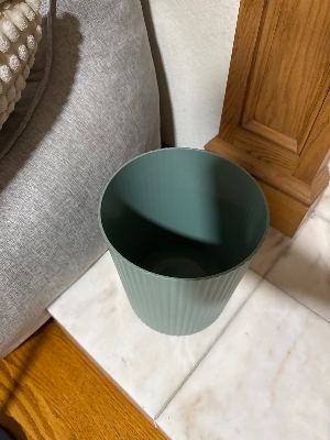 Green Ribbed Plastic Wastebasket 1
