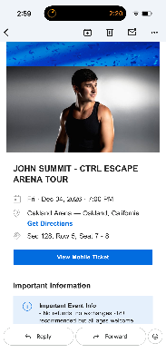 JOHN SUMMIT: 2 tickets (12/04, Oakland) 3