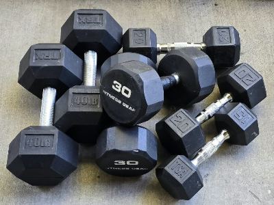 195 lb Rubber Hex Dumbbell Set (7 dumbbells) + 2 Push-Up Bars 2