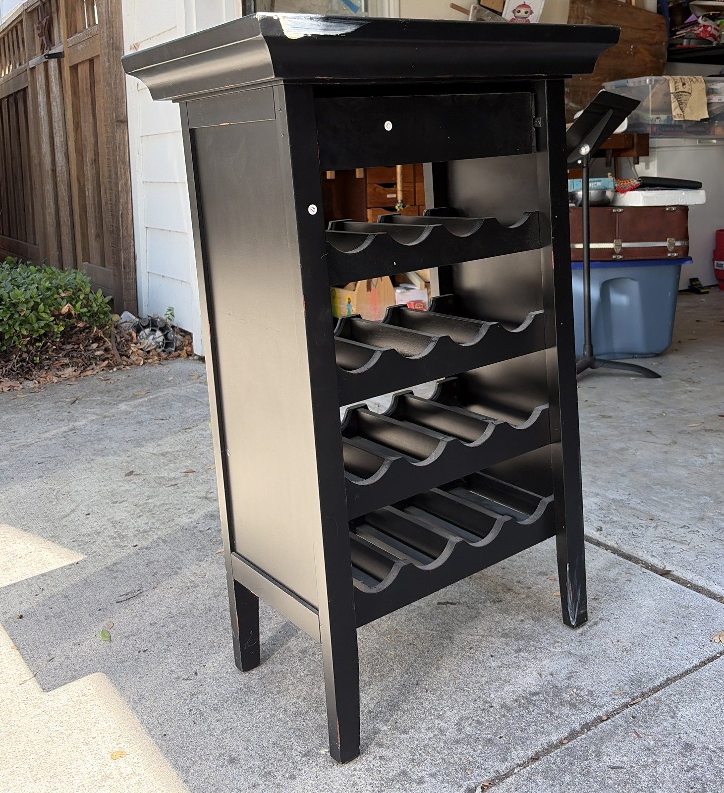 Wine rack, black, 16-bottle with drawer 2