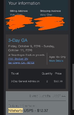 2x 3-day Niteharts tickets $275 each (Originally $340) 1