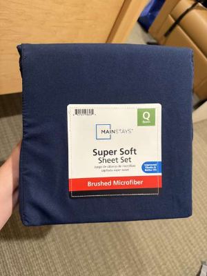 Brand-new Queen flat sheet + pillowcase (navy microfiber) 1
