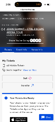 JOHN SUMMIT: 2 tickets (12/04, Oakland) 2