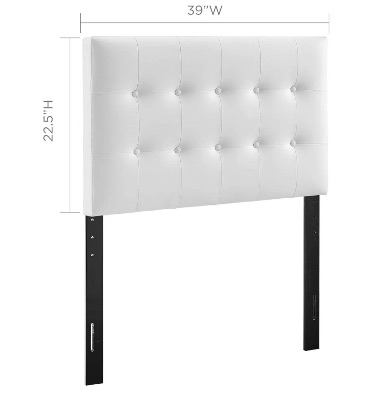 White Tufted Faux Leather Twin Adjustable Height Headboard + Rings and Bolts for Mounting 4