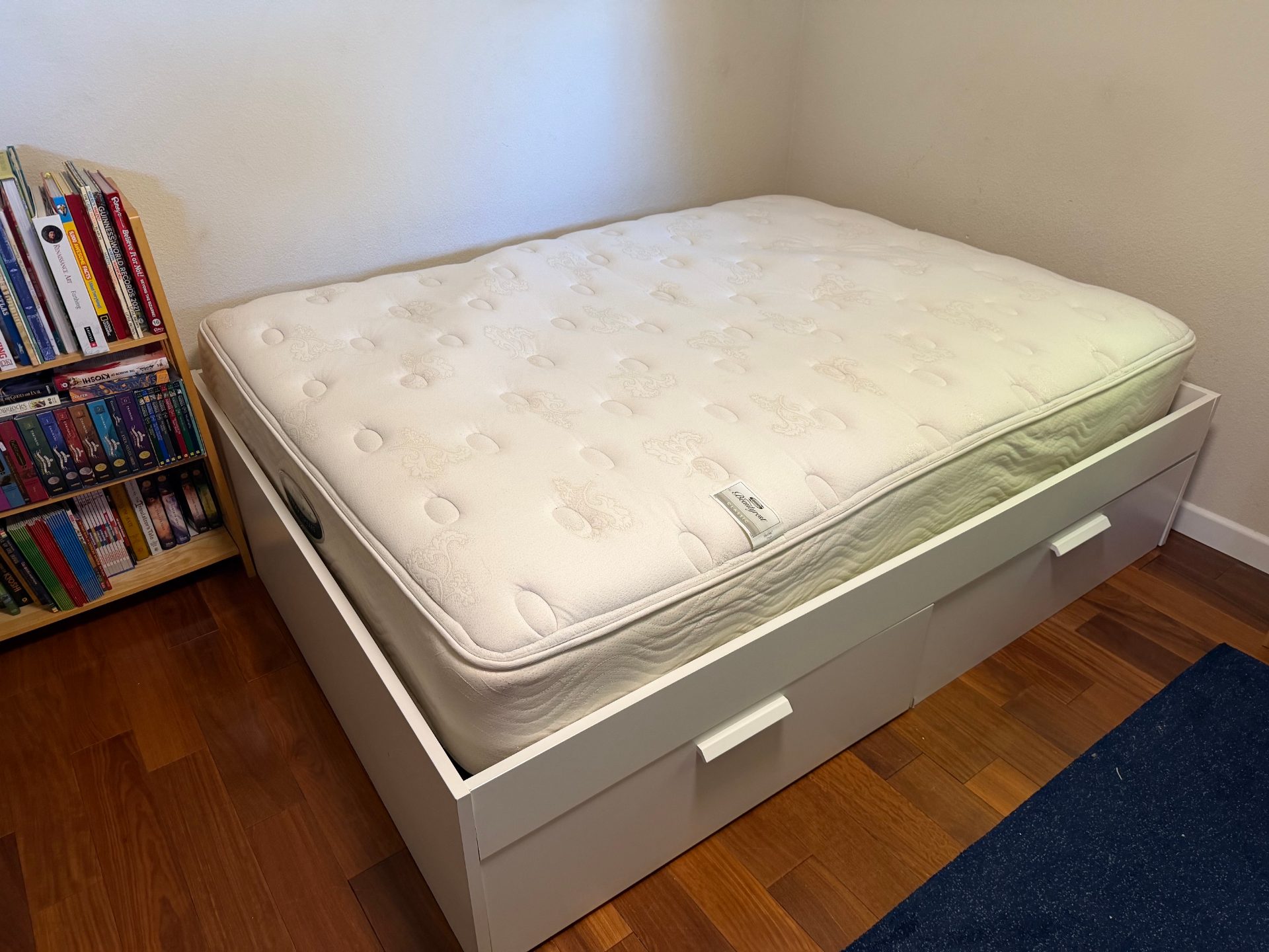 Free Ikea BRIMNES queen platform bed with drawers and queen Beautyrest mattress 1